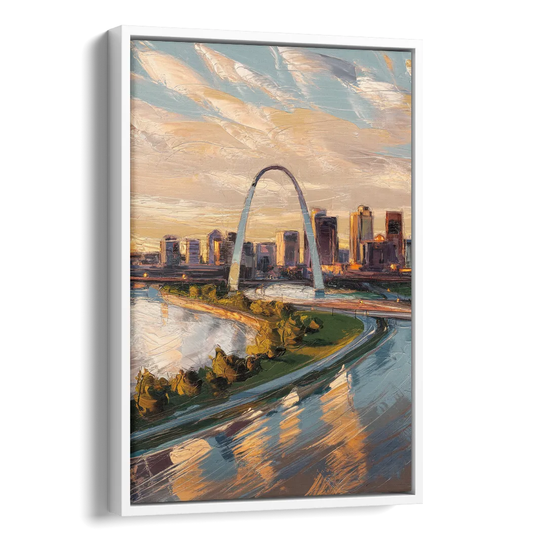 St. Louis Downtown Aerial View Side - White Canvas Wall Art