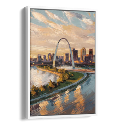 St. Louis Downtown Aerial View Side - White Canvas Wall Art