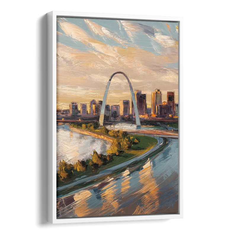 St. Louis Downtown Aerial View Side - White Canvas Wall Art