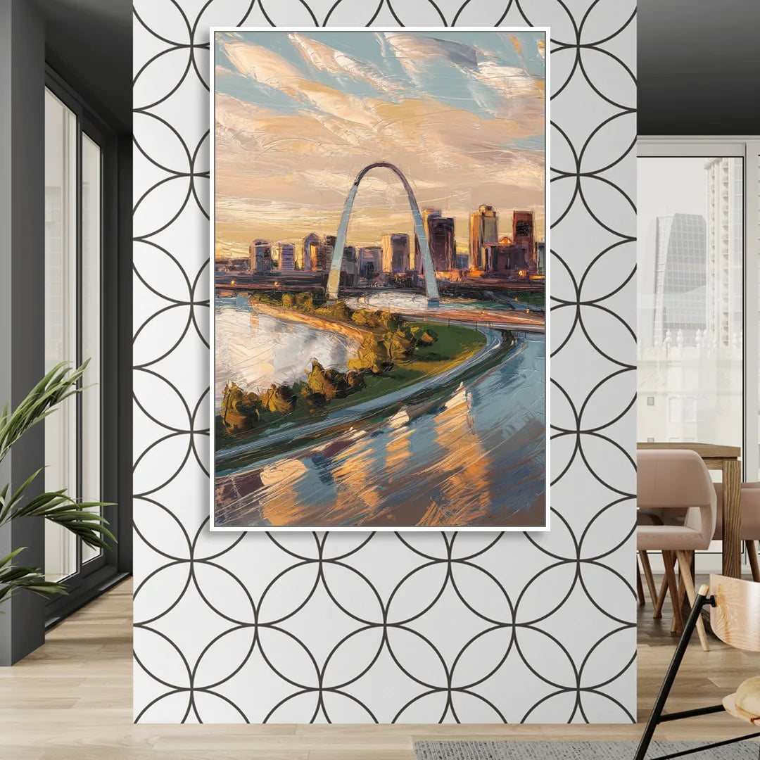 St. Louis Downtown Aerial View Sitting Room - White Canvas Wall Art