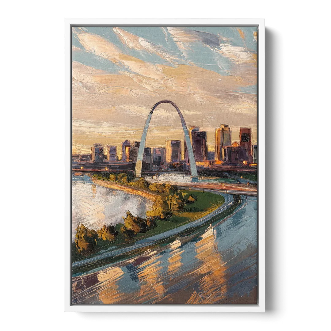 St. Louis Downtown Aerial View Front - White Canvas Wall Art