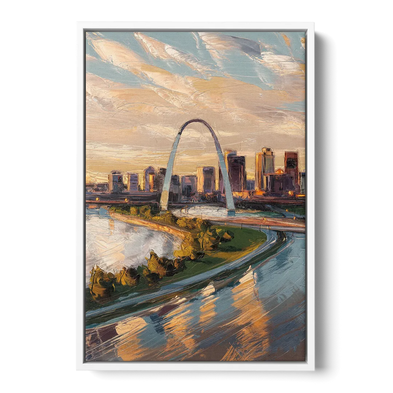 St. Louis Downtown Aerial View Front - White Canvas Wall Art