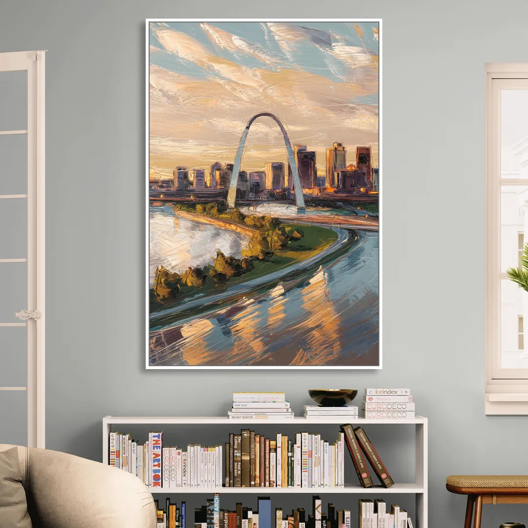 St. Louis Downtown Aerial View Living Room - White Canvas Wall Art