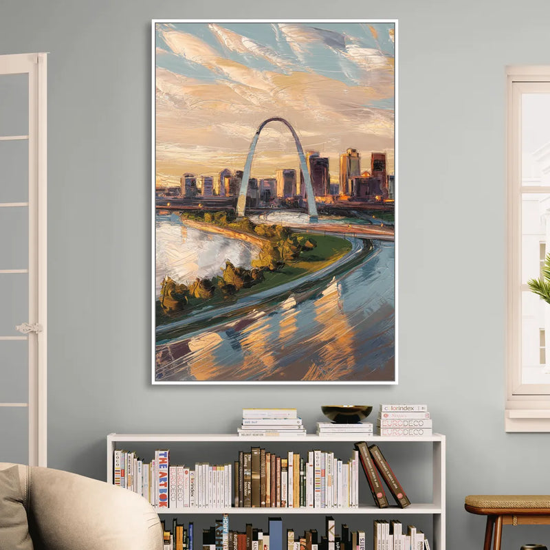 St. Louis Downtown Aerial View Living Room - White Canvas Wall Art