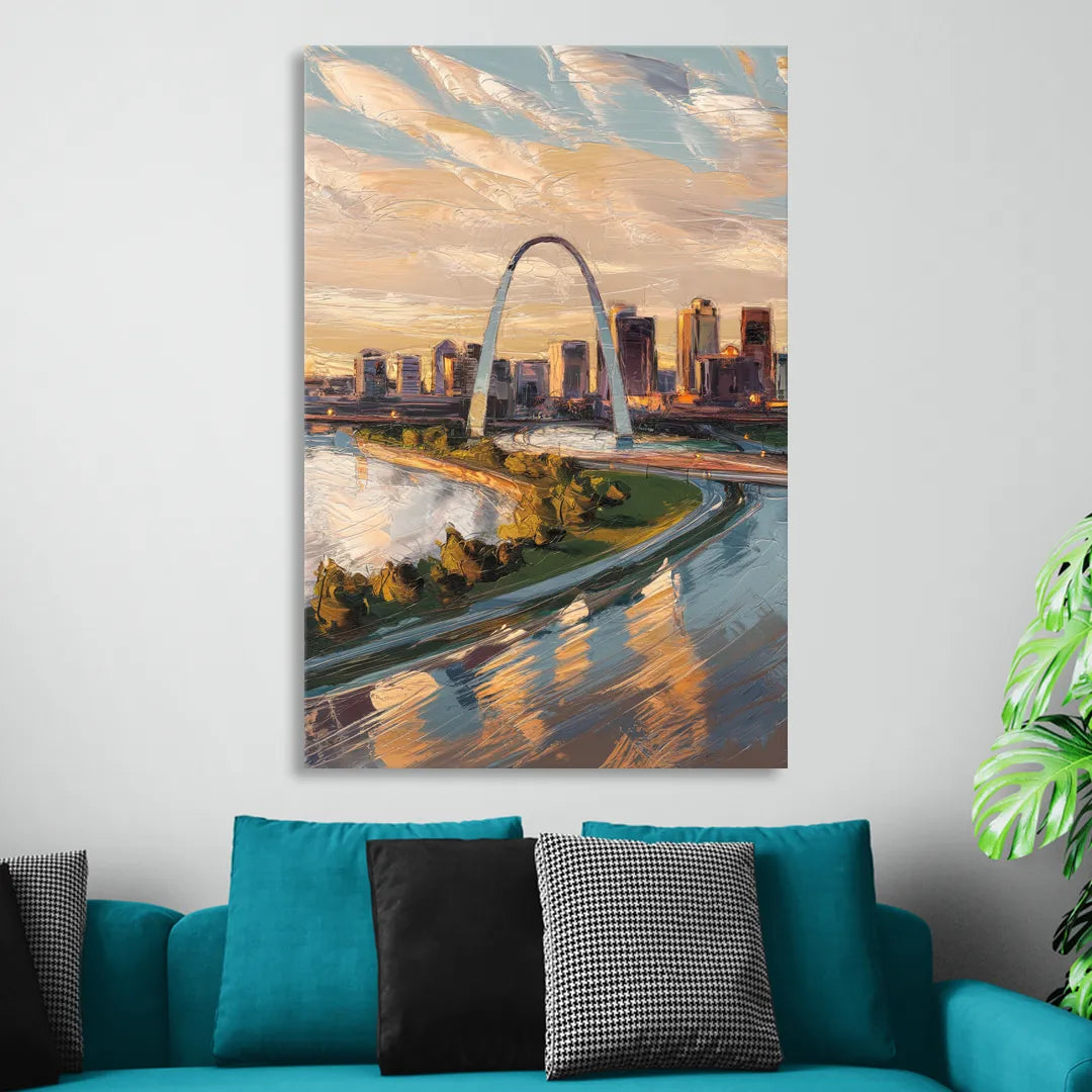 St. Louis Downtown Aerial View Living Room - Canvas Wall Art
