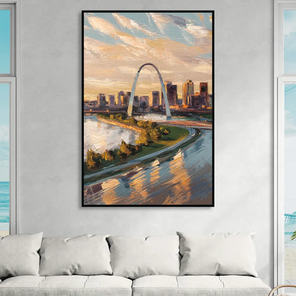 St. Louis Downtown Aerial View Sitting Room - Black Canvas Wall Art