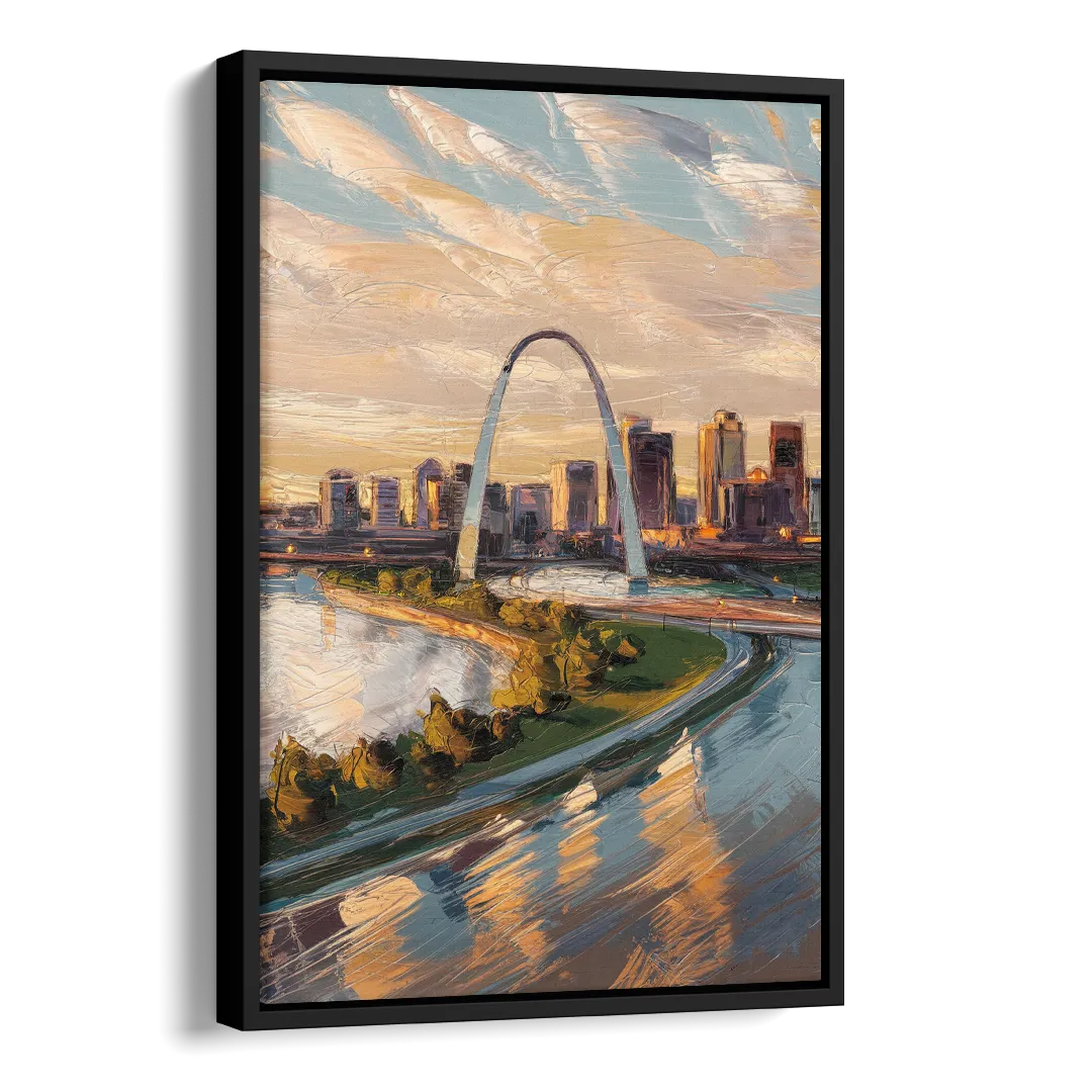 St. Louis Downtown Aerial View Side - Black Canvas Wall Art