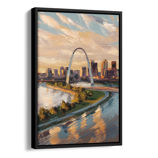 St. Louis Downtown Aerial View Side - Black Canvas Wall Art