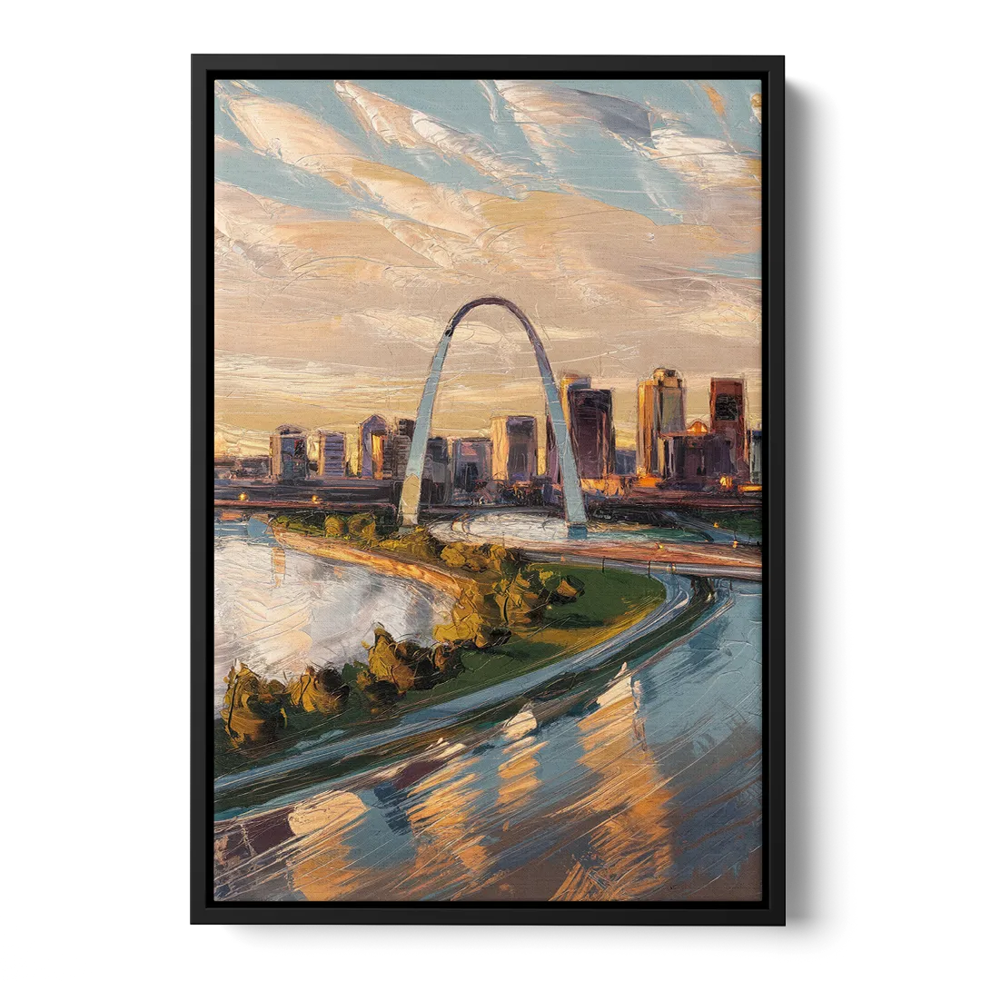 St. Louis Downtown Aerial View Front - Black Canvas Wall Art