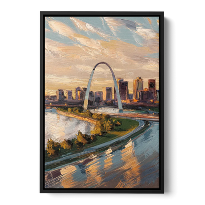 St. Louis Downtown Aerial View Front - Black Canvas Wall Art