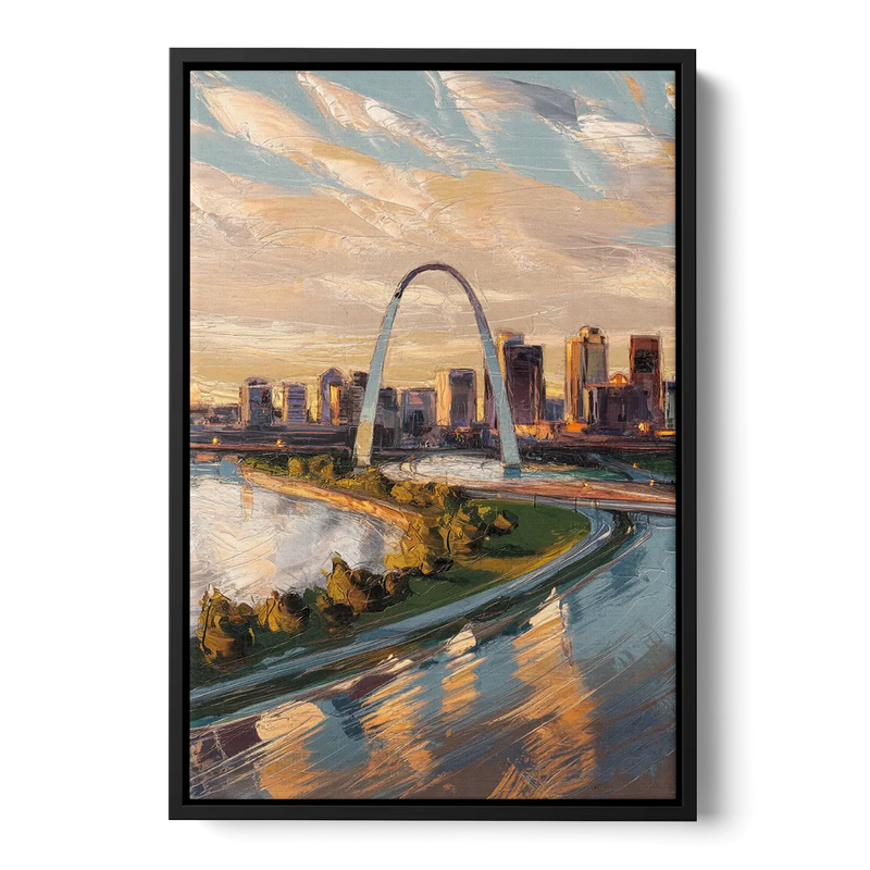 St. Louis Downtown Aerial View Front - Black Canvas Wall Art