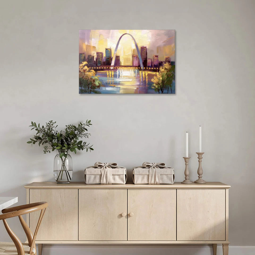 St. Louis Gateway Arch And City Lights - Canvas Wall Art - Coffee Table - 36x24