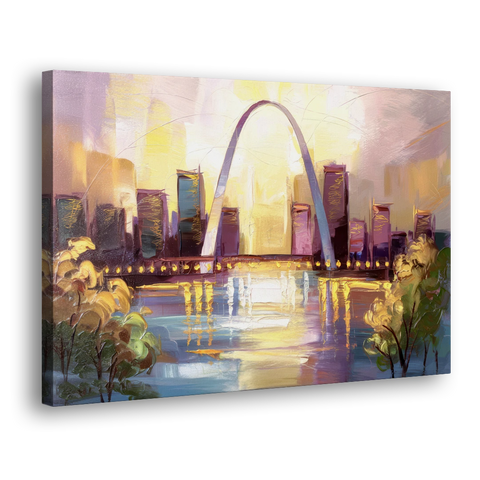 St. Louis Gateway Arch And City Lights - Canvas Wall Art - Side
