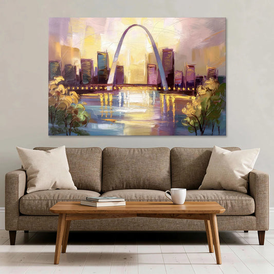 St. Louis Gateway Arch And City Lights - Canvas Wall Art - Sofa - 60x40