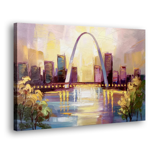 St. Louis Gateway Arch And City Lights Side - Canvas Wall Art