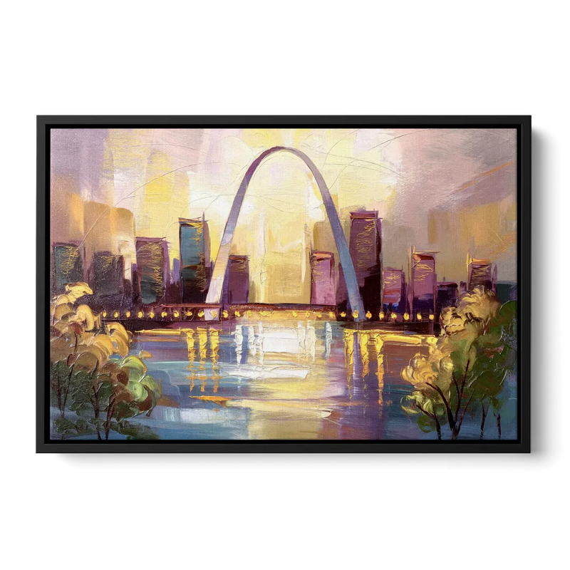 St. Louis Gateway Arch And City Lights Front - Black Canvas Wall Art