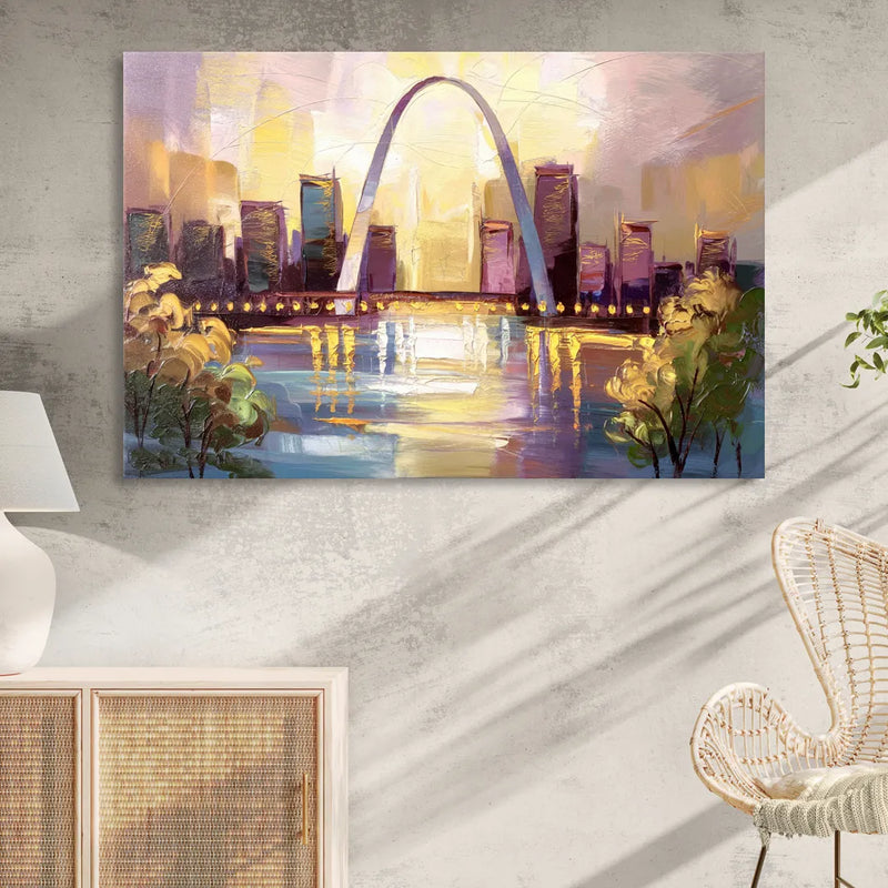 St. Louis Gateway Arch And City Lights Sitting Room - Canvas Wall Art