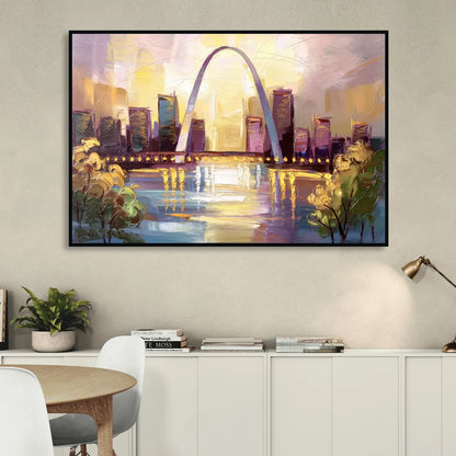 St. Louis Gateway Arch And City Lights Sitting Room - Black Canvas Wall Art