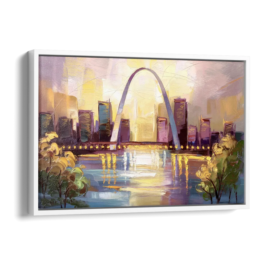 St. Louis Gateway Arch And City Lights Side - White Canvas Wall Art