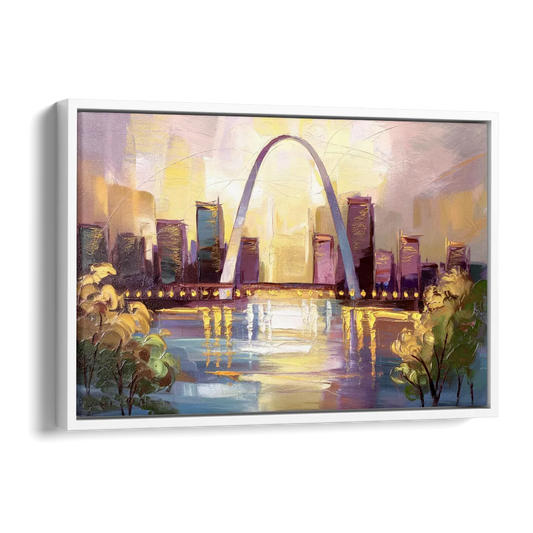 St. Louis Gateway Arch And City Lights Side - White Canvas Wall Art