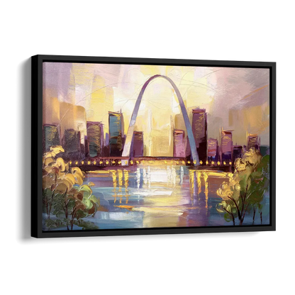 St. Louis Gateway Arch And City Lights Side - Black Canvas Wall Art