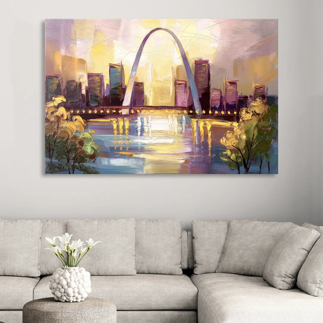 St. Louis Gateway Arch And City Lights Living Room - Canvas Wall Art
