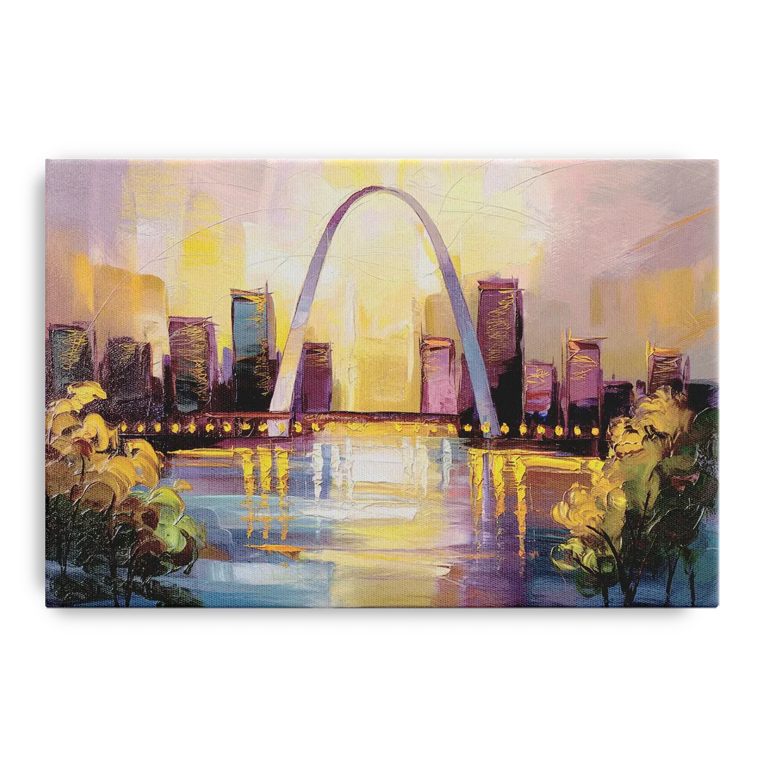 St. Louis Gateway Arch And City Lights Front - Canvas Wall Art