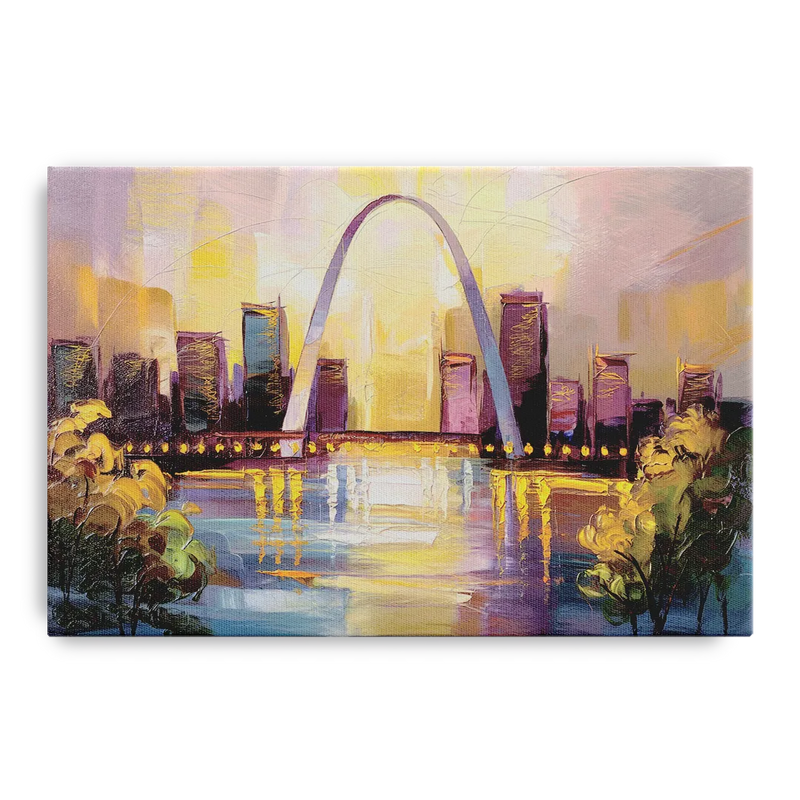 St. Louis Gateway Arch And City Lights Front - Canvas Wall Art