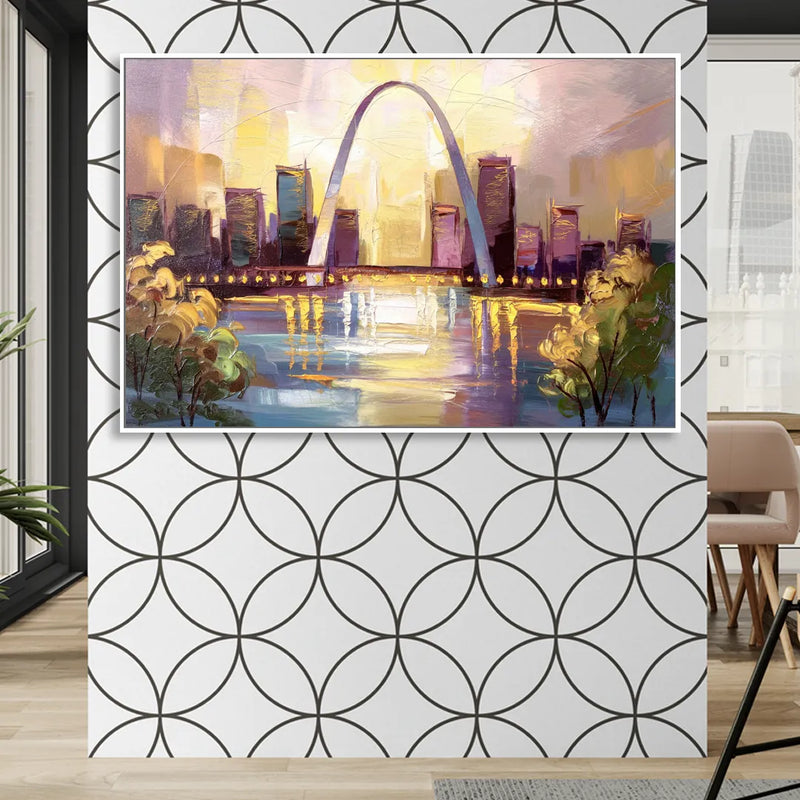 St. Louis Gateway Arch And City Lights Living Room - White Canvas Wall Art
