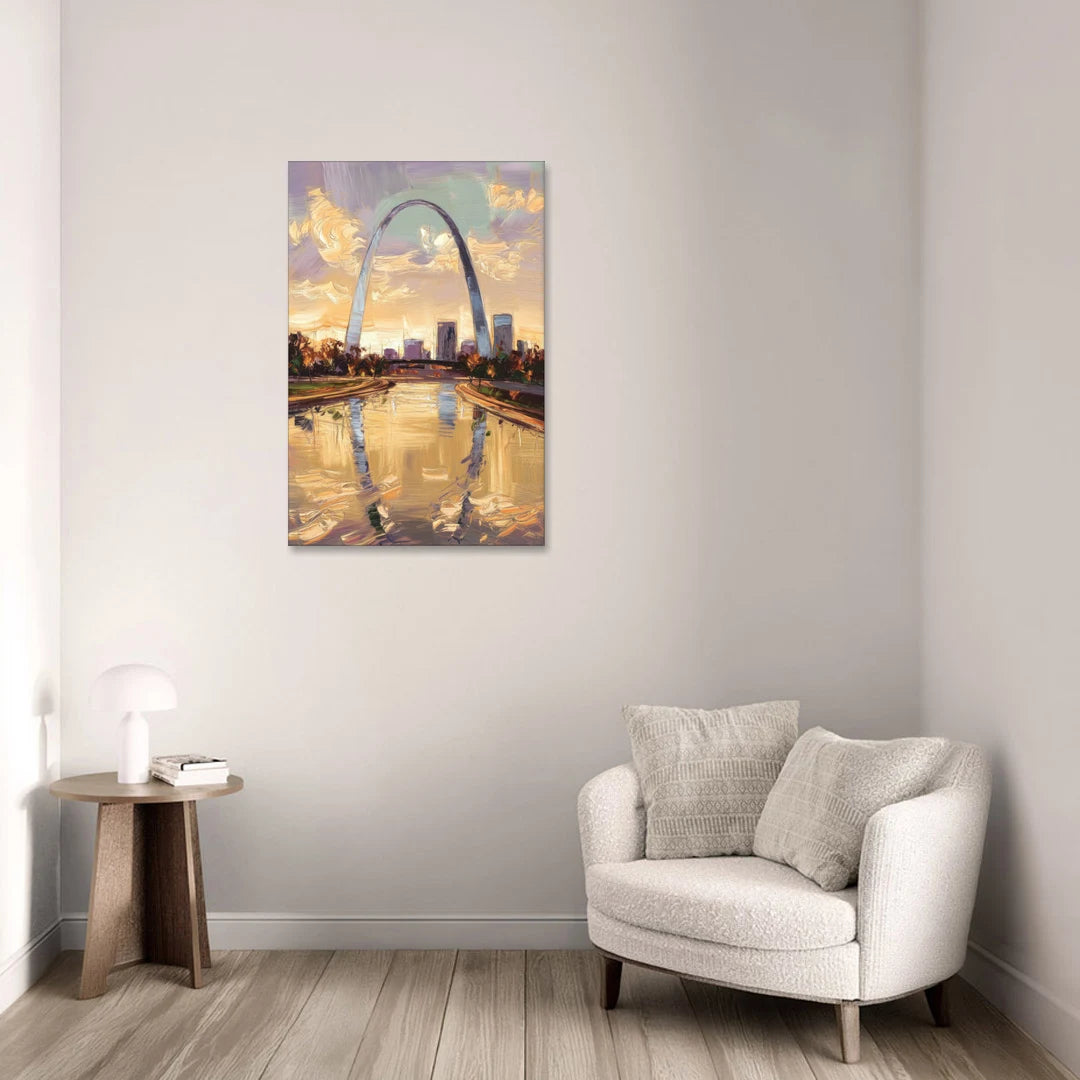 St. Louis Gateway Arch Reflection - Canvas Wall Art - Sofa - 24x36