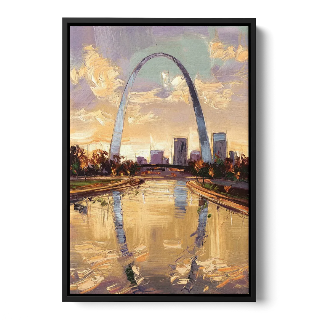 St. Louis Gateway Arch Reflection Front - Black Canvas Wall Art