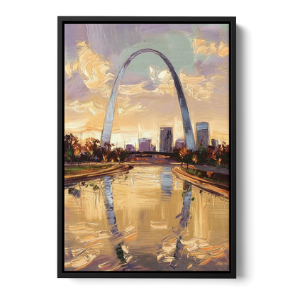 St. Louis Gateway Arch Reflection Front - Black Canvas Wall Art