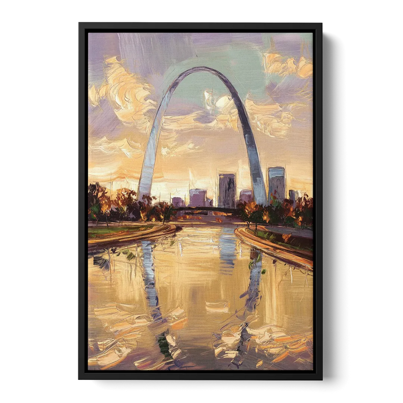 St. Louis Gateway Arch Reflection Front - Black Canvas Wall Art