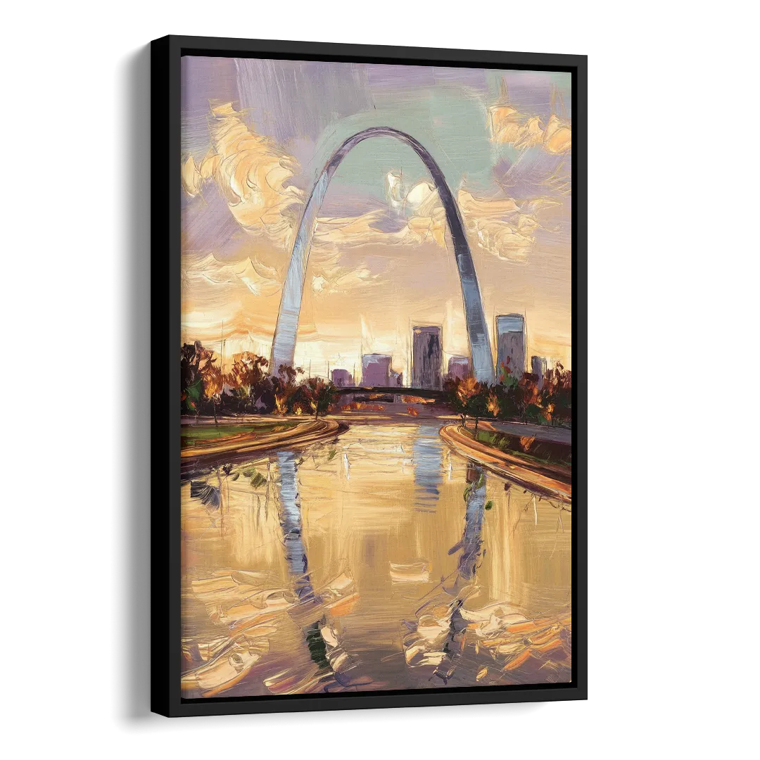 St. Louis Gateway Arch Reflection Side - Black Canvas Wall Art