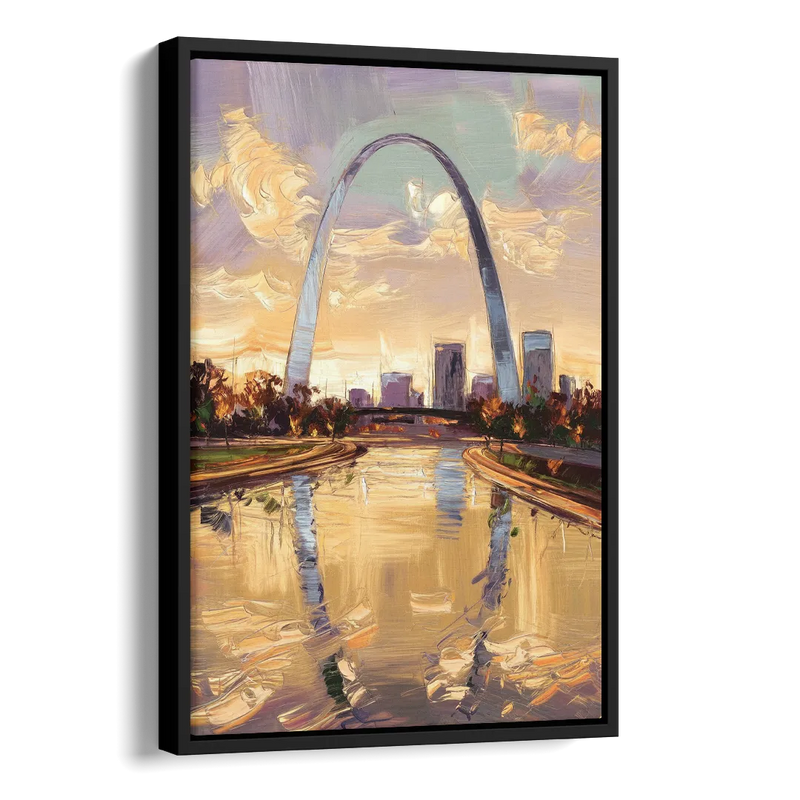 St. Louis Gateway Arch Reflection Side - Black Canvas Wall Art