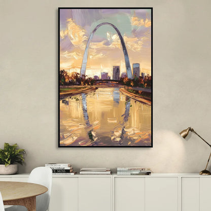 St. Louis Gateway Arch Reflection Sitting Room - Black Canvas Wall Art