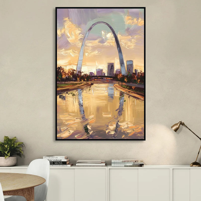 St. Louis Gateway Arch Reflection Sitting Room - Black Canvas Wall Art