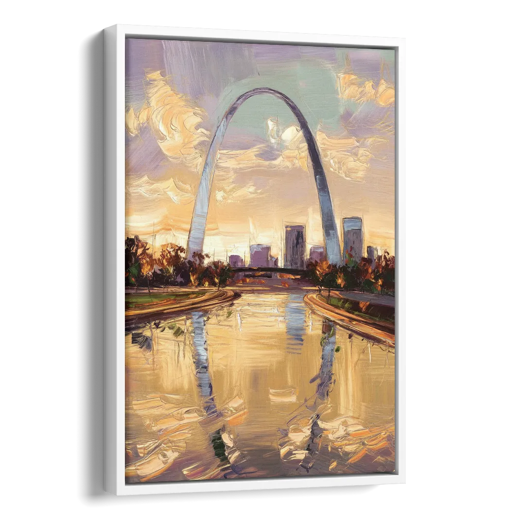 St. Louis Gateway Arch Reflection Side - White Canvas Wall Art
