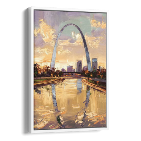 St. Louis Gateway Arch Reflection Side - White Canvas Wall Art