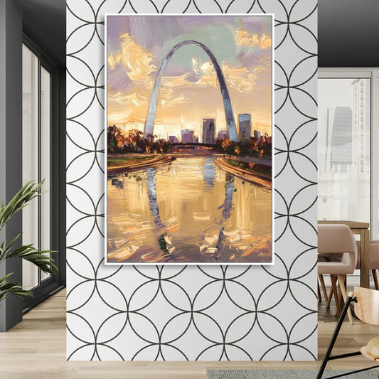 St. Louis Gateway Arch Reflection Living Room - White Canvas Wall Art
