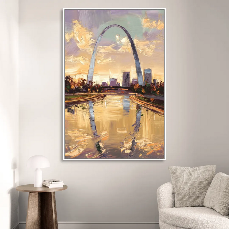 St. Louis Gateway Arch Reflection Sitting Room - White Canvas Wall Art