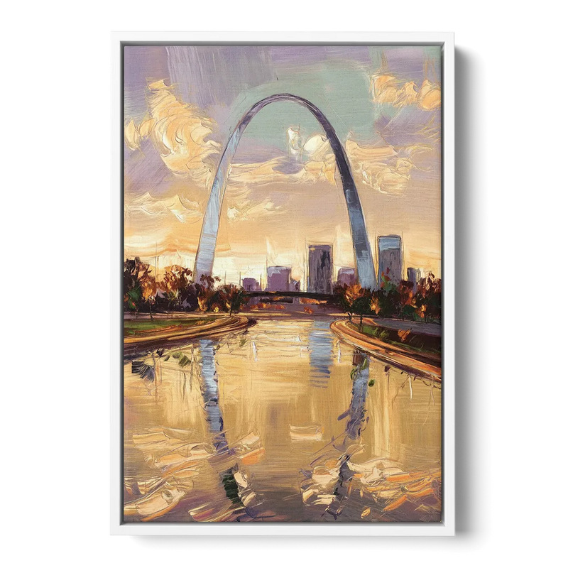 St. Louis Gateway Arch Reflection Front - White Canvas Wall Art