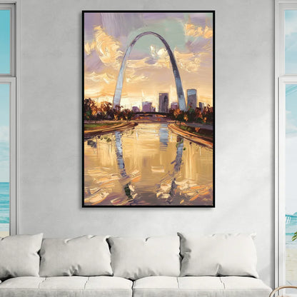 St. Louis Gateway Arch Reflection Living Room - Black Canvas Wall Art