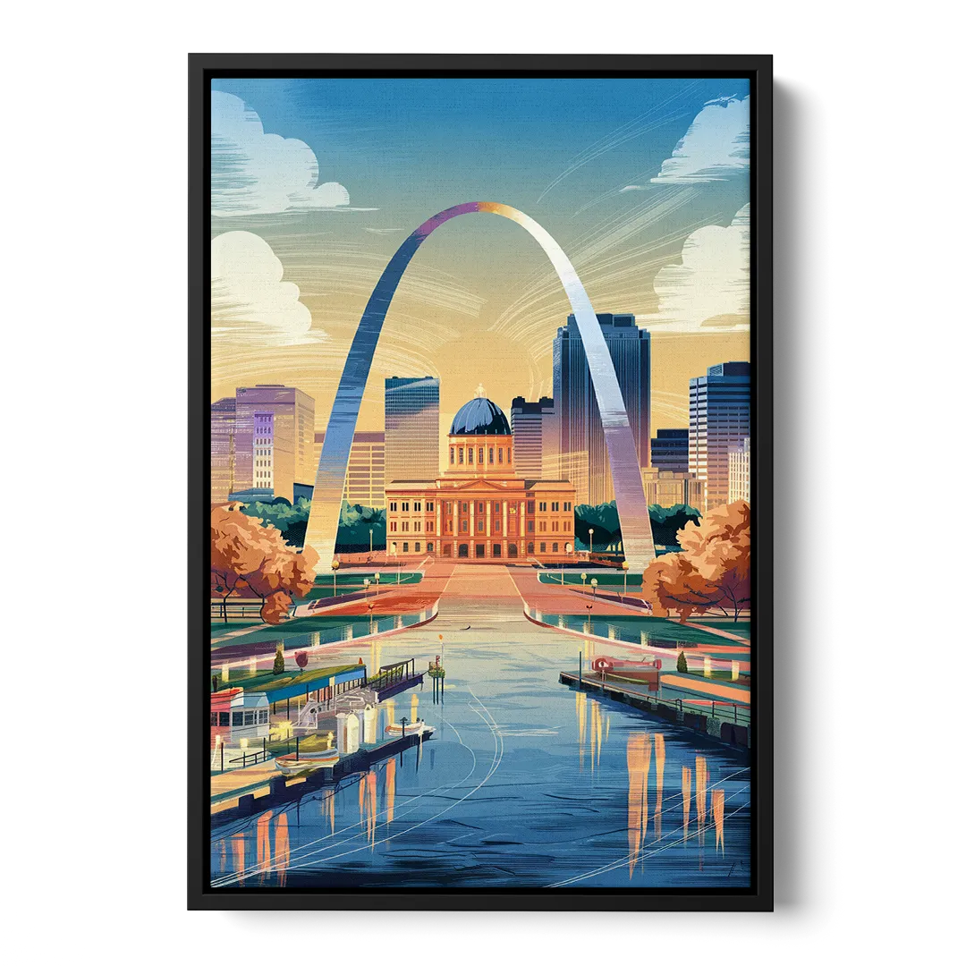 St. Louis Historic Landmarks Front - Black Canvas Wall Art