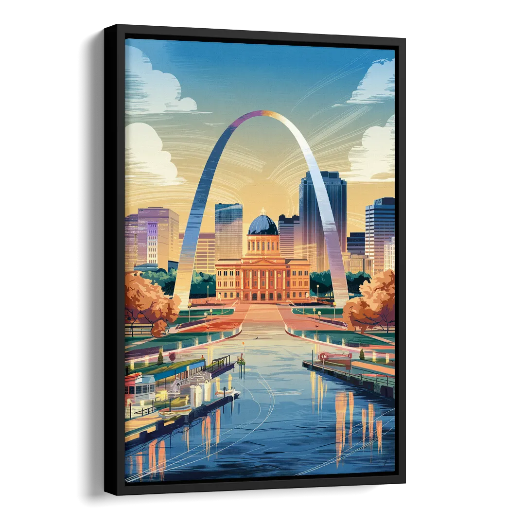 St. Louis Historic Landmarks Side - Black Canvas Wall Art