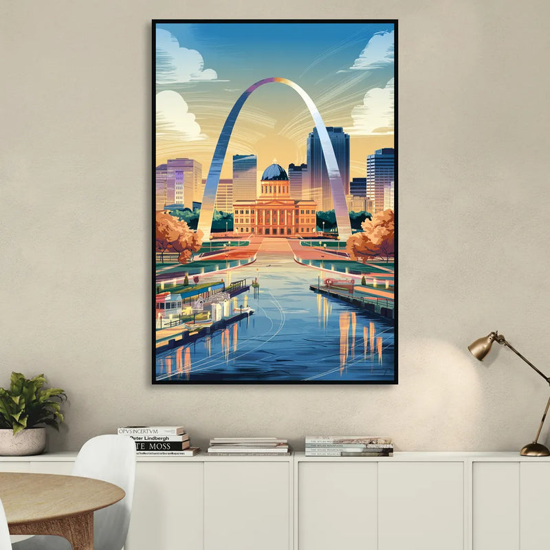 St. Louis Historic Landmarks Living Room - Black Canvas Wall Art