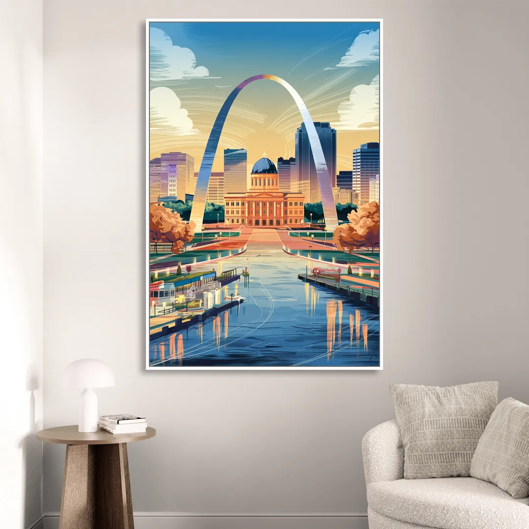 St. Louis Historic Landmarks Living Room - White Canvas Wall Art