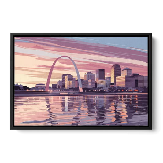 St. Louis Riverfront Panorama - Black Framed Canvas Wall Art - Front