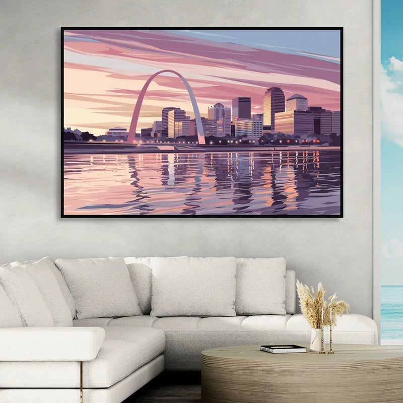St. Louis Riverfront Panorama Sitting Room - Black Canvas Wall Art
