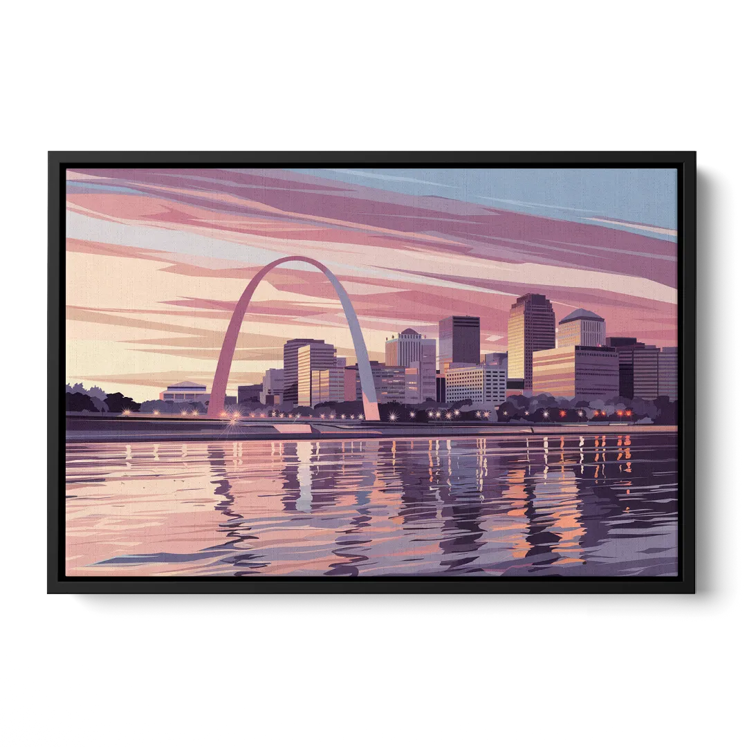 St. Louis Riverfront Panorama Front - Black Canvas Wall Art